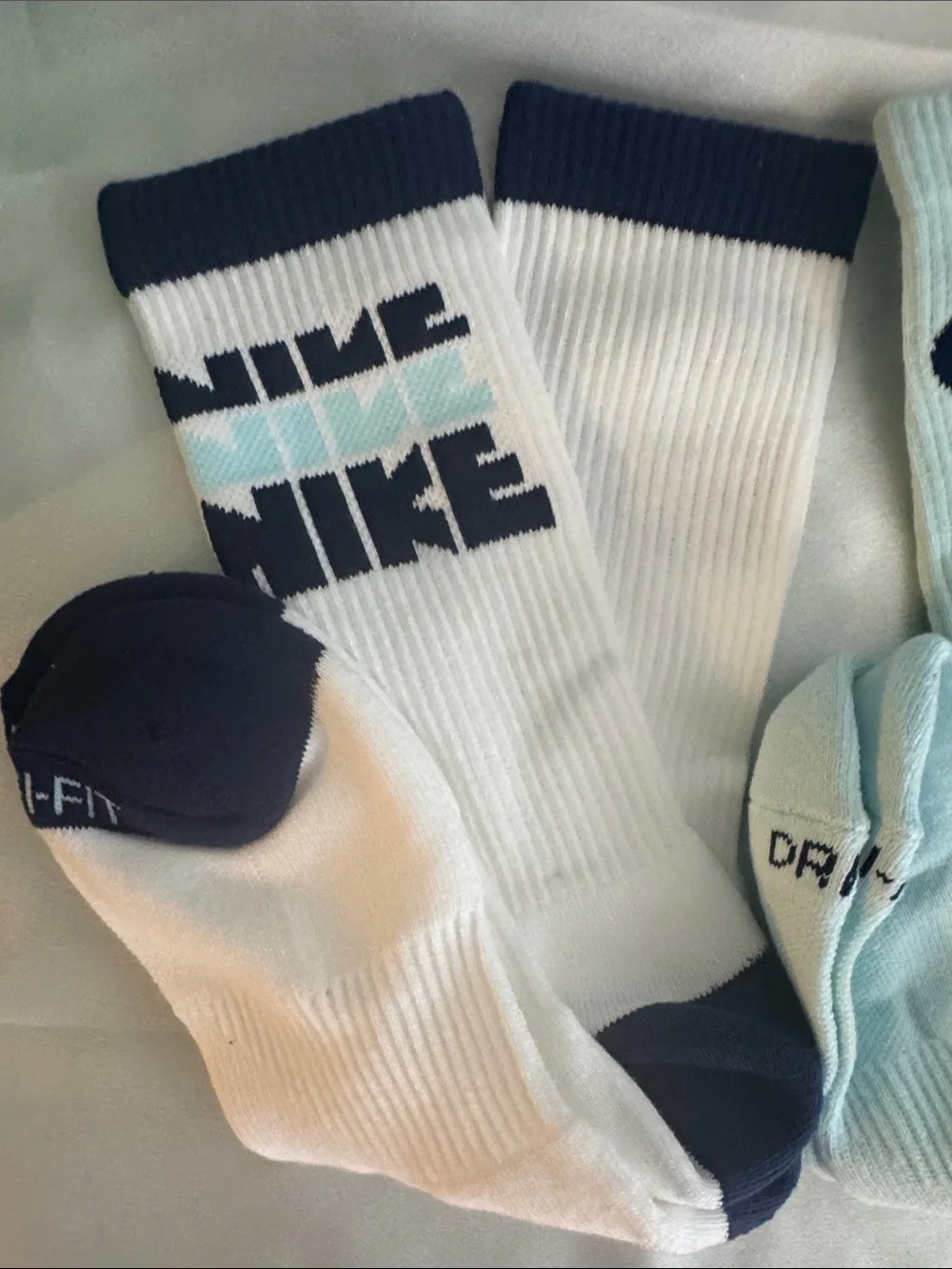 New! Soft Nike Crew Socks Pack - White, Light Blue & Navy